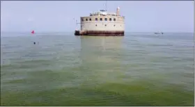  ?? HARAZ N. GHANBARI — THE ASSOCIATED PRESS FILE ?? The city of Toledo water intake crib is surrounded by algae in Lake Erie in 2014.