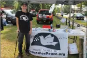  ??  ?? David Lacart represents Veterans for Peace at the 2019 Saratoga Peace Fair.