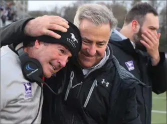  ?? CANADIAN PRESS FILE PHOTO ?? Western’s defensive co-ordinator Paul Gleason, left, and head coach Greg Marshall face Laval on Saturday.