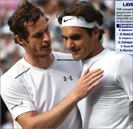  ?? ?? OLD FOES: Murray and Federer were opponents for years, but will be colleagues on Team Europe in next week’s Laver Cup