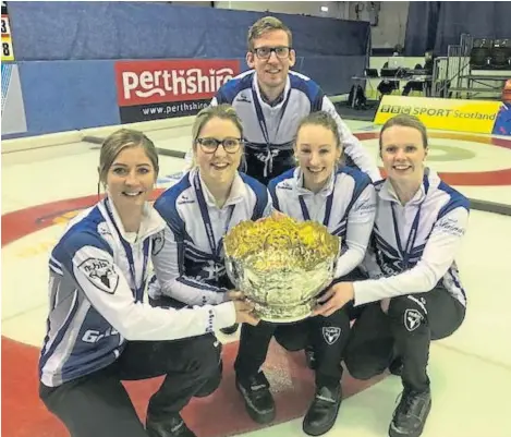  ??  ?? Eve Muirhead, left, with team-mates Lauren Gray, Jen Dods and Vicky Wright, and coach Kristian Lindström.