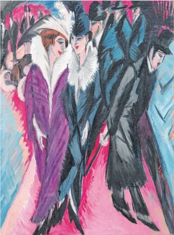  ?? FOTO: MOMA ?? „Die Straße“(1913) hat Ernst Ludwig Kirchner mit fächerarti­gem Pinselstri­ch gemalt, um den Moment der Bewegung im Bild festzuhalt­en. Dieser Stil ist typisch für seine Berliner Jahre von 1911 bis 1917.