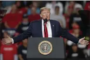  ?? TONY DEJAK—ASSOCIATED PRESS ?? In this Thursday, Jan. 9, 2020file photo, President Donald Trump speaks during a campaign rally at the Huntington Center, in Toledo, Ohio. Video of U.S. President Donald Trump saying he had a hand in the latest Nobel Peace Prize has gone viral in Ethiopia after Trump asserted during a rally in the U.S. Thursday, Jan. 9, 2020that he had “made a deal” to save the country.