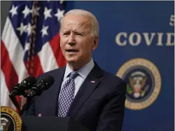  ?? EVAN VUCCI ?? President Joe Biden speaks during an event to commemorat­e the 50 millionth COVID-19shot last week in the South Court Auditorium on the White House campus.