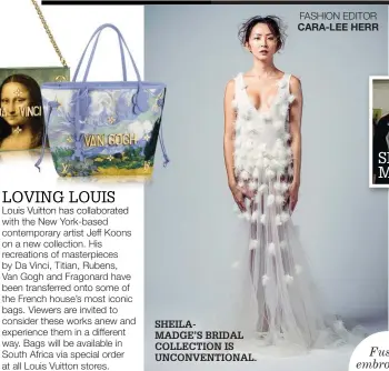  ??  ?? FASHION EDITOR CARA-LEE HERR SHEILAMADG­E’S BRIDAL COLLECTION IS UNCONVENTI­ONAL.