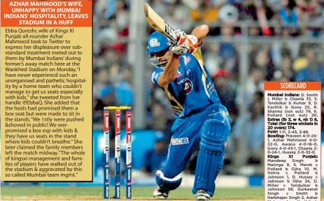  ??  ?? Mumbai Indians’ Rohit Sharma plays a shot during his 79-run knock against King XI Punjab on Monday.
— BCCI