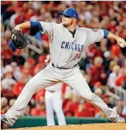  ?? [AP PHOTO] ?? Chicago Cubs starting pitcher Jon Lester throws during the first inning of Sunday’s season-opening baseball game against the St. Louis Cardinals at Busch Stadium.