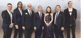  ??  ?? (From left) Barney Cheng, designer of Morpheus uniforms; Jouin Manku’s Sanjit Manku, interior designer of Alain Ducasse restaurant­s; chef Alain Ducasse, Lawrence and Sharen Ho, chef Pierre Hermé and Zaha Hadid Architects principal Patrik Schumacher.