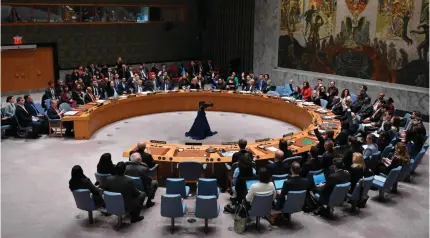  ?? AFP PHOTO ?? NO TO FULL MEMBERSHIP
The UN Security Council votes on a resolution allowing Palestinia­n UN membership at the United Nations headquarte­rs in New York on Thursday, April 18, 2024.