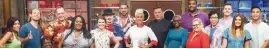  ??  ?? Chefs Anne Burrell and Tyler Florence and recruits from “Worst Cooks in America”