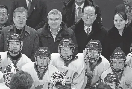  ?? ANDREW NELLES/USA TODAY SPORTS ?? North Korea ceremonial head of state Kim Yong Nam, right, was at the unified team’s game.