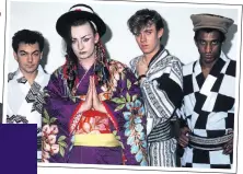  ??  ?? ORIGINAL LINE-UP: Boy George (left) and in the band’s heyday with fellow Culture Club members (l-r) Jon Moss, Roy Hay and Mikey Craig