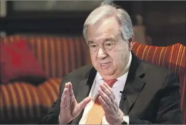  ?? K.M. Chaudary Associated Press ?? U.N. SECRETARY-GENERAL Antonio Guterres urged the U.S., the European Union and Russia to mediate with Israel about its annexation plans. Israeli hard-liners have urged that the plans move ahead quickly.