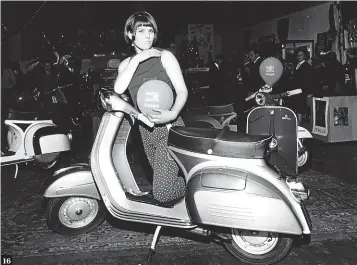  ??  ?? 16: The dealer special became a major selling point for scooters during the 1960s, seen as the way to give a dealer the advantage over their opposition by way of different colour schemes and tuned engines. I t’s a historic concept that still exists today. Pictured here, the Vespa Mona was one of the first and pioneering dealer specials to be created.