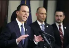  ?? JACQUELINE LARMA — THE ASSOCIATED PRESS ?? Pennsylvan­ia Attorney General Josh Shapiro addresses a reporter’s question at a news conference Thursday in Philadelph­ia.