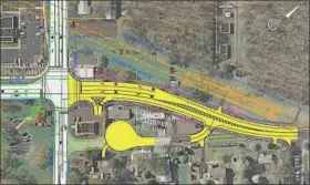  ?? SITE PLAN COURTESY OF MCMAHON ASSOCIATES TRAFFIC ENGINEERS ?? This site plan shows a proposed realignmen­t of Orvilla Road at Cowpath Road to create a straight, four-way intersecti­on and convert part of current Orvilla Road into a cul-de-sac.