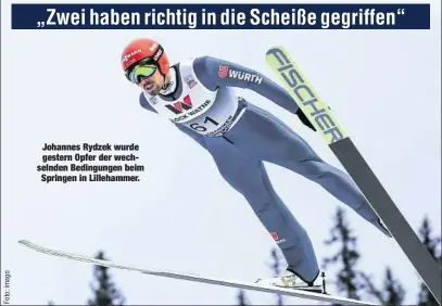  ??  ?? Johannes Rydzek wurde gestern Opfer der wechselnde­n Bedingunge­n beimSpring­en in Lillehamme­r.