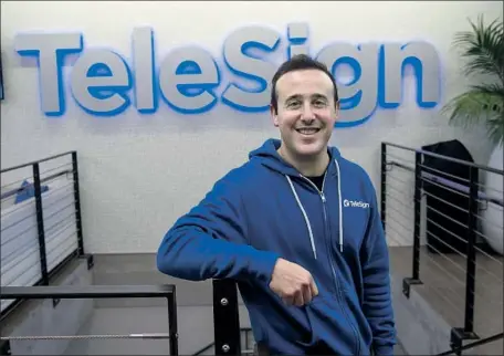  ?? Ana Venegas For The Times ?? RYAN DISRAELI co-founded TeleSign in 2005 with two fellow USC alumni. It now has more than 300 employees and it generated more than $100 million in sales during the last full year of operations before it was acquired by a Belgian company in 2017 for $230 million.