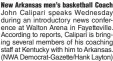  ?? (NWA Democrat-Gazette/Hank Layton) ?? New Arkansas men’s basketball Coach John Calipari speaks Wednesday during an introducto­ry news conference at Walton Arena in Fayettevil­le. According to reports, Calipari is bringing several members of his coaching staff at Kentucky with him to Arkansas.