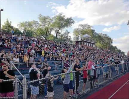  ?? BRIAN HUBERT — DAILY FREEMAN FILE ?? A Kingston Stockade FC record of nearly 1,400 fans cheer on their team during last season’s playoff victory over Hartford City FC.
