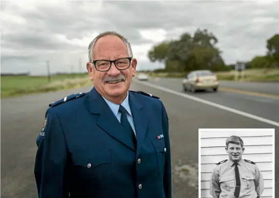  ?? MAIN PHOTO: DAVID UNWIN/STUFF ?? Senior Constable Tony Young is understood to be the longest-serving member of the New Zealand Police. Seen inset when he joined the police in January 1966.