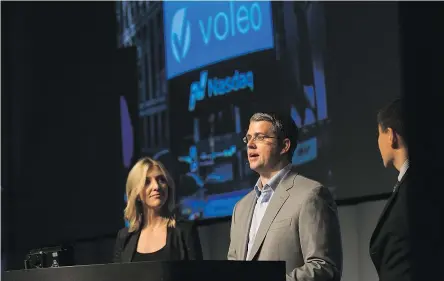  ?? SUPPLIED ?? Voleo CEO, Thomas Beattie, presenting in New York where Voleo was a Best-of-Show winner at Finovate 2017 a U.S.-based industry conference of 70 competing companies.