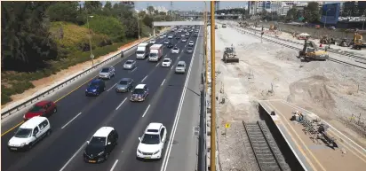  ??  ?? COMMUTERS DRIVE on a highway under constructi­on outside of Tel Aviv.