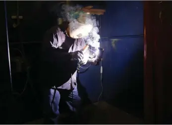  ?? SUBMITTED ?? Arkansas Welding Academy student D.J. Pace practices his welding at the school’s current shop. The school is working on an expansion to accommodat­e more students in a growing industry.