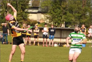  ??  ?? James Byrne makes a catch for Askamore as Lar McDonald (Shamrocks) looks on.