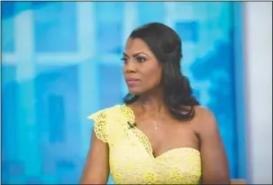  ?? The Associated Press ?? TODAY SHOW: This image released by NBC Today shows reality TV personalit­y and former White House staffer Omarosa Manigault Newman during an interview on the “Today” show on Monday, in New York. Manigault Newman was promoting her book “Unhinged.”