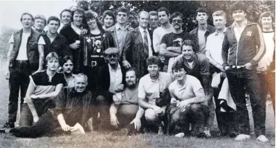  ??  ?? Polmaise miners in Perth 1984 after lobbying an NUM conference