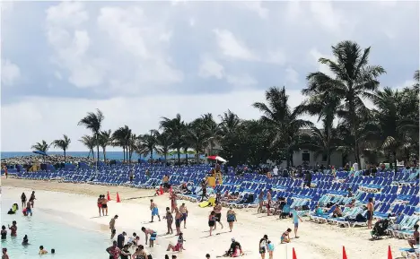  ?? RUTH ATHERLEY ?? Norwegian Cruise Line’s private island Great Stirrup Cay can be quite crowded — and the passengers can be a bit less than courteous.