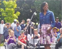  ??  ?? Democrat Jahana Hayes, who is running for the 5th Congressio­nal District seat being vacated by U. S. Rep. Elizabeth Esty, speaks at the unity rally in Hartford. The rally drew a number of Democratic candidates for state and federal office.