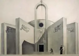  ??  ?? Segni Virgilio Marchi. Sopra: Progetto per chiesa, 1930. Sotto, particolar­e per un interno di negozio, 1940