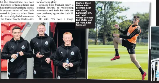  ??  ?? Captain Owen Bailey, with brothers Sean and Matty Longstaff, left, and right, United defender Kell Watts and far right, Elias Sorensen