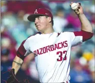  ?? (Arkansas Democrat-Gazette/Andy Shupe) ?? Patrick Wicklander, who became the Friday starter for Arkansas three weeks ago, has made strides on the field since he learned about having Type 1 diabetes. The diagnosis was made in May.