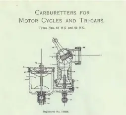  ??  ?? A 1908 Brown and Barlow catalogue sketch of the instrument­ing under examinatio­n. No. 7 is its slide and although there is no elbow in the subject carburetto­r, it was snagging at a point correspond­ing directly above the No. 7 and marker line tip. We’d missed this on assembly, but the Engineer’s Blue highlighte­d it.