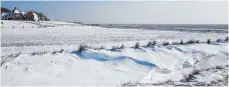  ??  ?? Manchmal fällt richtig viel Schnee vom Himmel über Hallig Hooge.