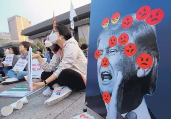  ?? AHN YOUNG-JOON/ASSOCIATED PRESS ?? Protesters attend a rally to denounce U.S. policies against North Korea near the U.S. embassy in Seoul, South Korea, Friday. North Korea said Friday that it is still willing to sit down for talks.