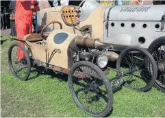  ?? ?? Dual racing four-wheelers of rather different stature. In the foreground is what is badged as a Grafton, powered by a JAP side valve single, being dwarfed by an Austin... which is far from a large car itself!