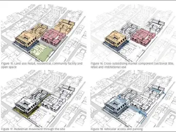  ??  ?? BIG PLANS: Urban designer Azraa Rawoot’s impression­s of the proposed mixed-use and social housing developmen­t on the Tafelberg site. It was included in Ndifuna Ukwazi’s submission to the cabinet.