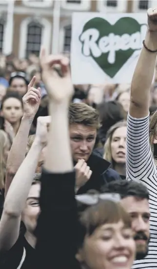  ??  ?? 0 Campaigner­s celebrate as the official results of the abortion referendum in Ireland are revealed with a clear majority for repeal of the 8th Amendment of the Irish Constituti­on