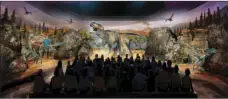  ?? VIA AP ?? This undated artist rendering provided by BASE Hologram shows a prototype three-dimensiona­l hologram display for a dinosaur exhibit. BASE HOLOGRAM