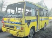  ?? HT PHOTOS ?? The bus of NCC Public School that met with an accident on the Ambalanara­ingarh road, killing Kanika (top right) and the bus conductor, Ravinder, on Friday morning.