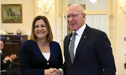  ?? Photograph: Lukas Coch/AAP ?? Minister for regional developmen­t, local government and territorie­s Kristy McBain after being sworn in by governor general David Hurley.