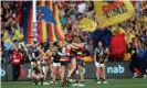  ?? Photograph: Kelly Barnes/AAP ?? The Crows benefited from home support at Adelaide Oval in their 2019 grand final triumph over Carlton.