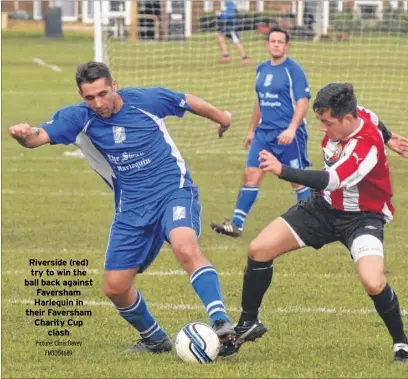  ?? Picture: Chris Davey
FM3004689 ?? Riverside (red) try to win the ball back against Faversham Harlequin in their Faversham Charity Cup
clash