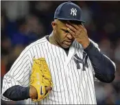  ?? ADAM HUNGER / GETTY IMAGES ?? New York Yankees left-hander CC Sabathia left Friday’s game with a sore hip that has landed him on the 10-day disabled list.