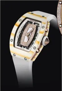  ??  ?? FEMININE WILES From left: The RM 07-01 in gold quartz-tpt and in rose gold with diamonds, by Richard Mille