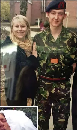 ??  ?? So proud: Julie Ayres with her son in his days as a Royal Marine
